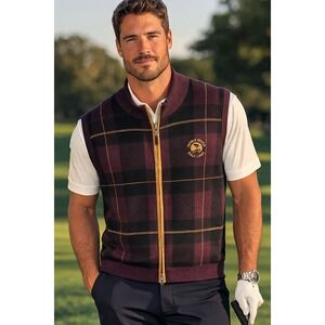 Fairway & Greene Pebble Beach Golf Links Italian Merino Wool Zip Sweater Vest M